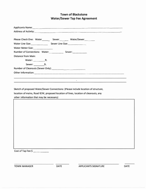 First page of the Water/Sewer Tap Fee Agreement