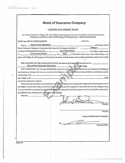 First page of the Bond And Certificate Of Insurance