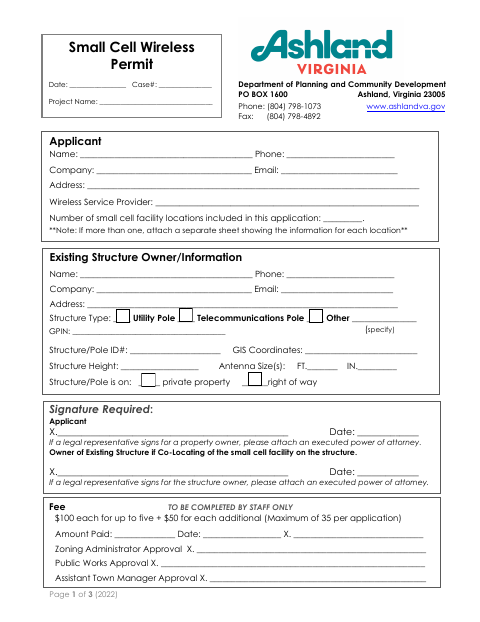 First page of the Small Cell Wireless Application