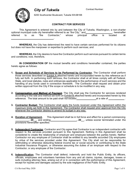 First page of the Contract For Services