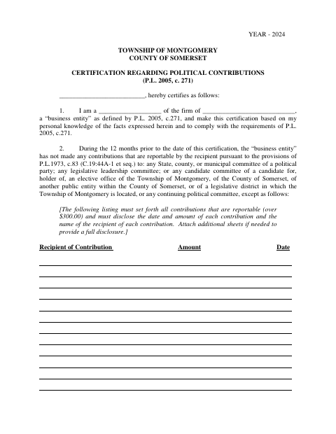 First page of the Certification Regarding Political Contributions