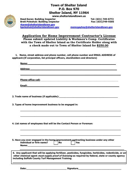 First page of the Home Improvement Contractor’s License Application