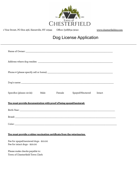 First page of the Dog License Application
