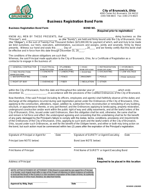 First page of the Business Registration Bond Form