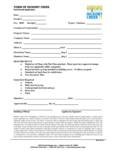 First page of the Pool Permit Application