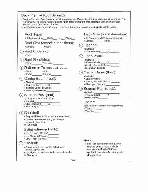 First page of the Building Permit Application - Roof Sheet