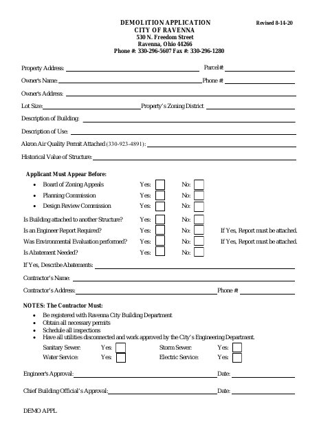 First page of the Demolition Application