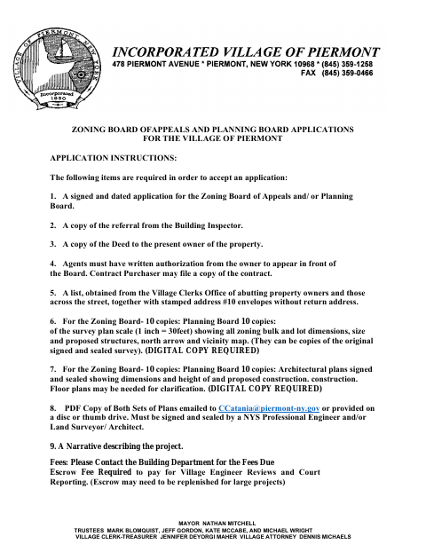 First page of the Planning and Zoning Board Application