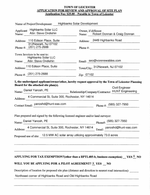 First page of the Site Plan Application