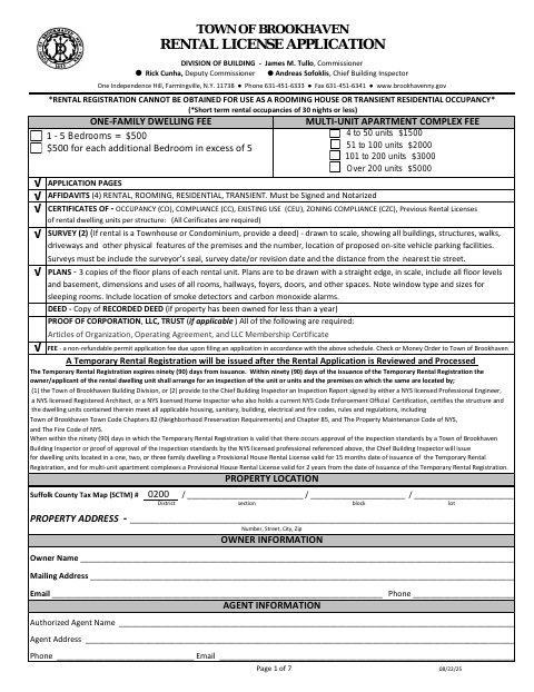First page of the Rental License Application