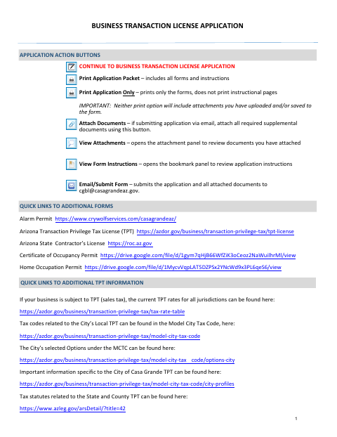 First page of the Business Transaction License Application