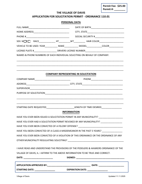 First page of the Application for Solicitation Permit