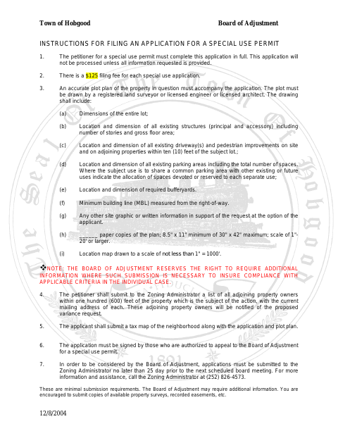 First page of the Special Use Permit Application