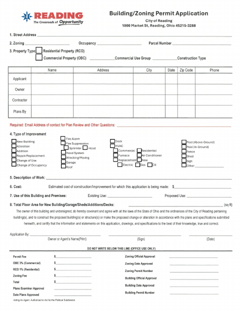 First page of the Residential Building and Zoning Permit Application