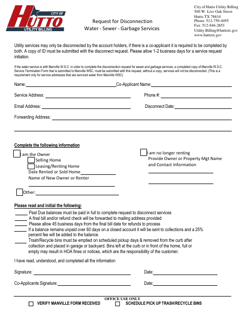 First page of the Request for Disconnection