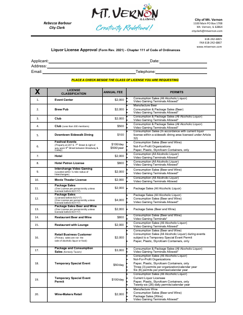 First page of the Liquor License Application