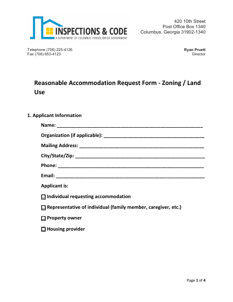 First page of the Reasonable Accommodation Request Form