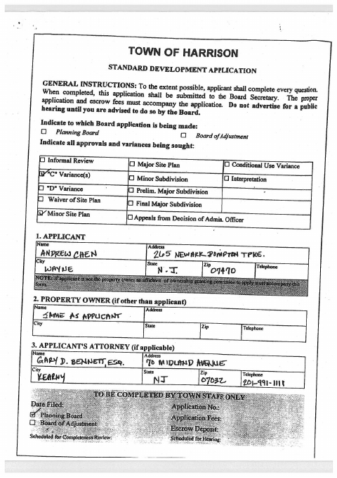 First page of the Standard Development Application and Affidavits