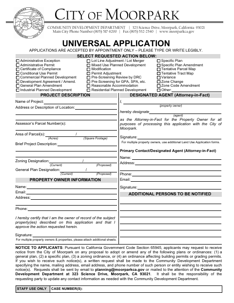 First page of the Universal Application