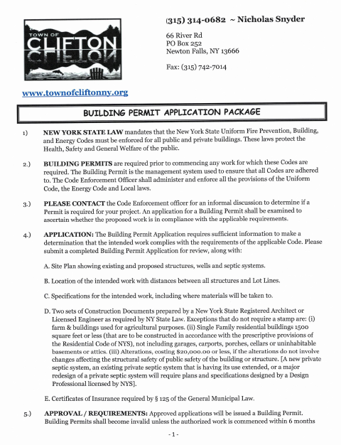 First page of the Building Permit Application
