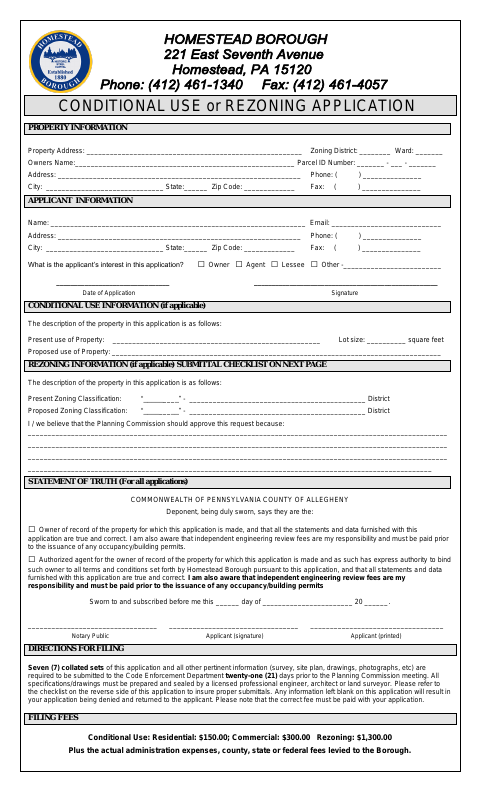 First page of the Conditional Use or Rezoning Application