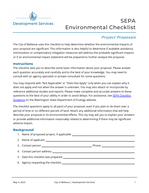 First page of the SEPA Environmental Checklist