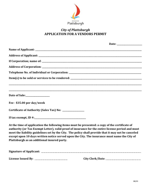 First page of the Application for a Vendors Permit
