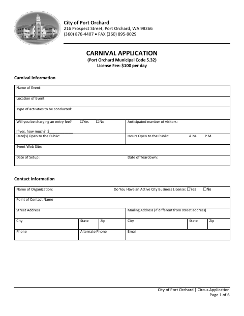 First page of the Carnival Application