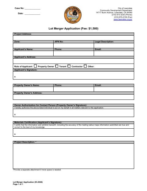 First page of the Lot Merger Application