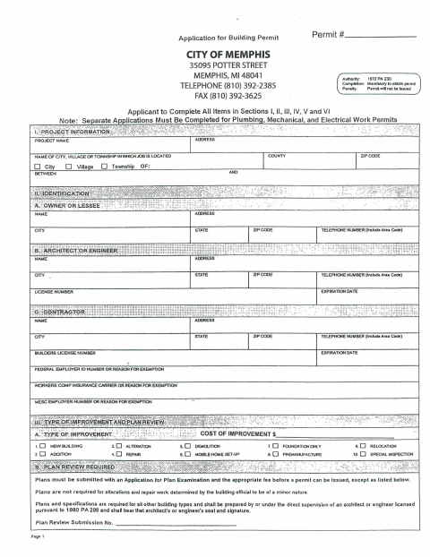 First page of the Building Permit Application