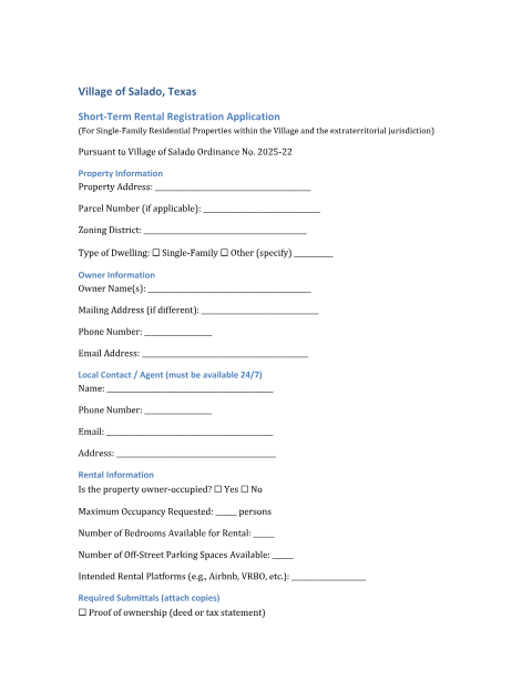 First page of the Short-Term Rental Registration Application