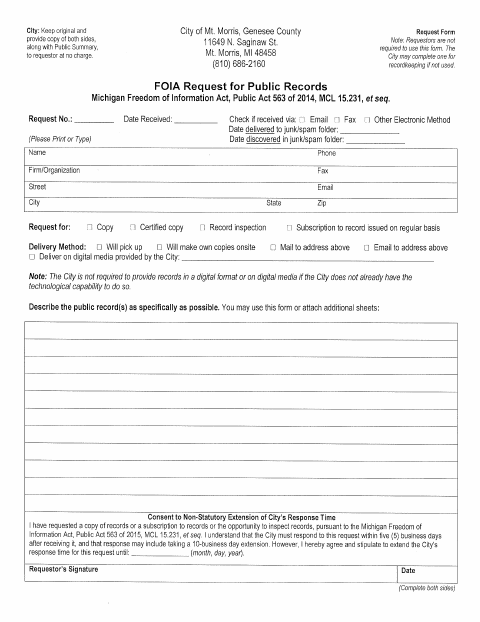 First page of the FOIA Request for Public Records