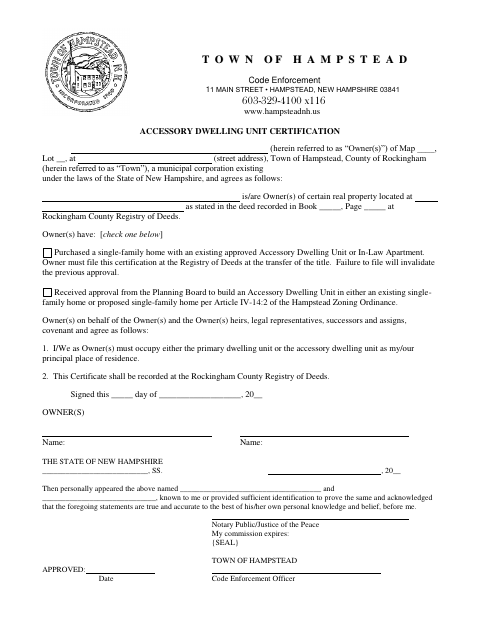 First page of the Accessory Dwelling Unit Certification