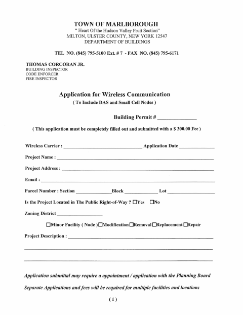 First page of the Application for Wireless Communication