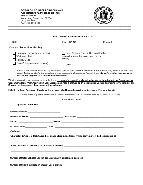 First page of the Application for Landscape License