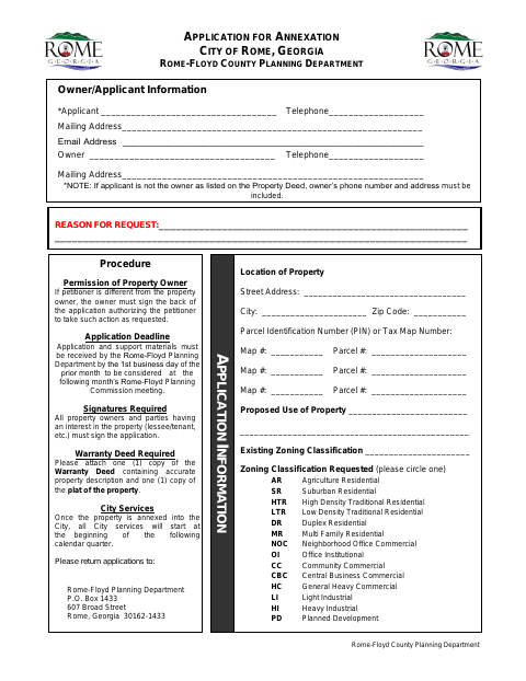 First page of the Annexation Application