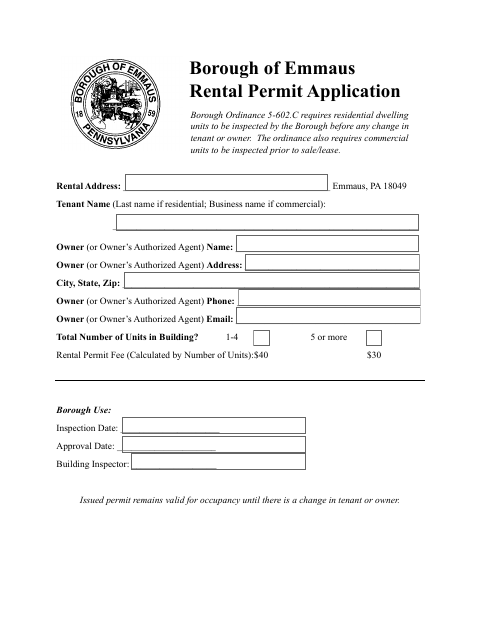 First page of the Rental Permit Application
