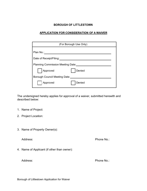 First page of the Application for Consideration of a Waiver