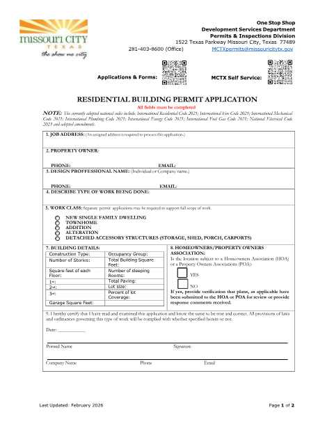 First page of the Residential Building Permit Application