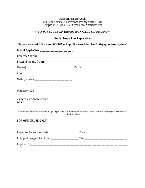 First page of the Rental Inspection Application