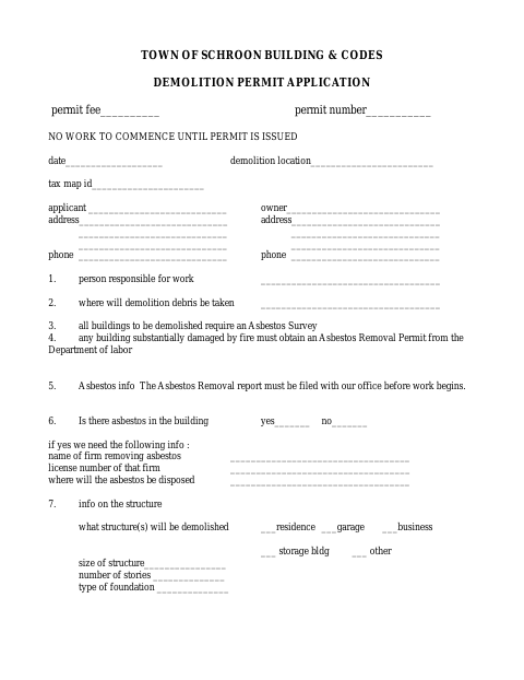 First page of the Demolition Permit Application