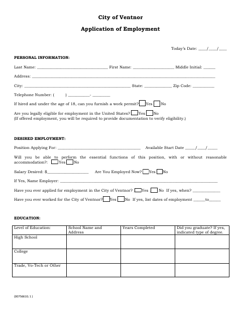 First page of the Application of Employment