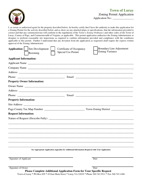 First page of the Zoning Permit Application