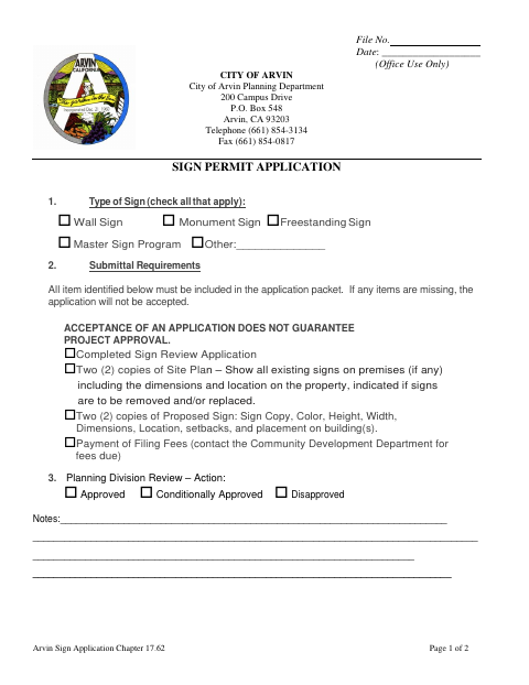 First page of the Sign Permit Application