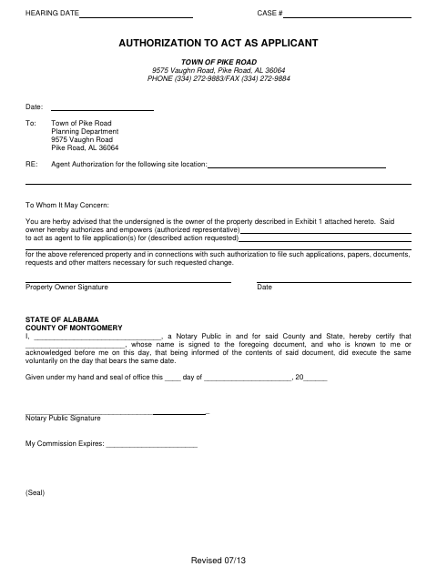 First page of the Authorization to Act as Applicant