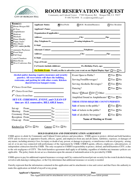 First page of the Room Reservation Request
