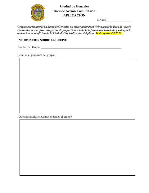 First page of the Community Action Grant Application