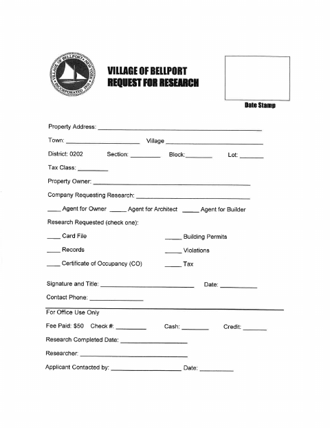 First page of the Request for Research