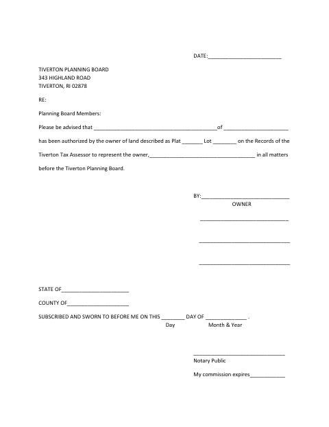 First page of the Planning Board Representation Form