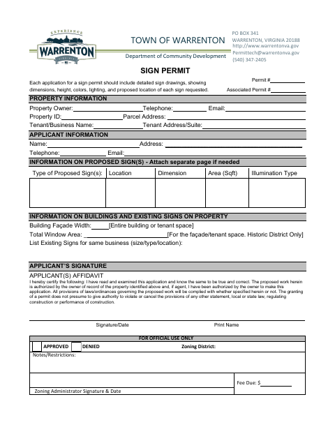 First page of the Sign Permit Application